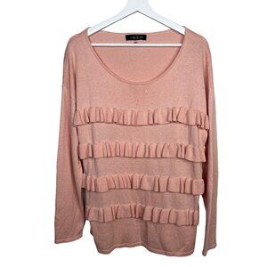 August Silk Sweater Womens L Pink Scoop Neck Ruffle Top Work Casual Preppy